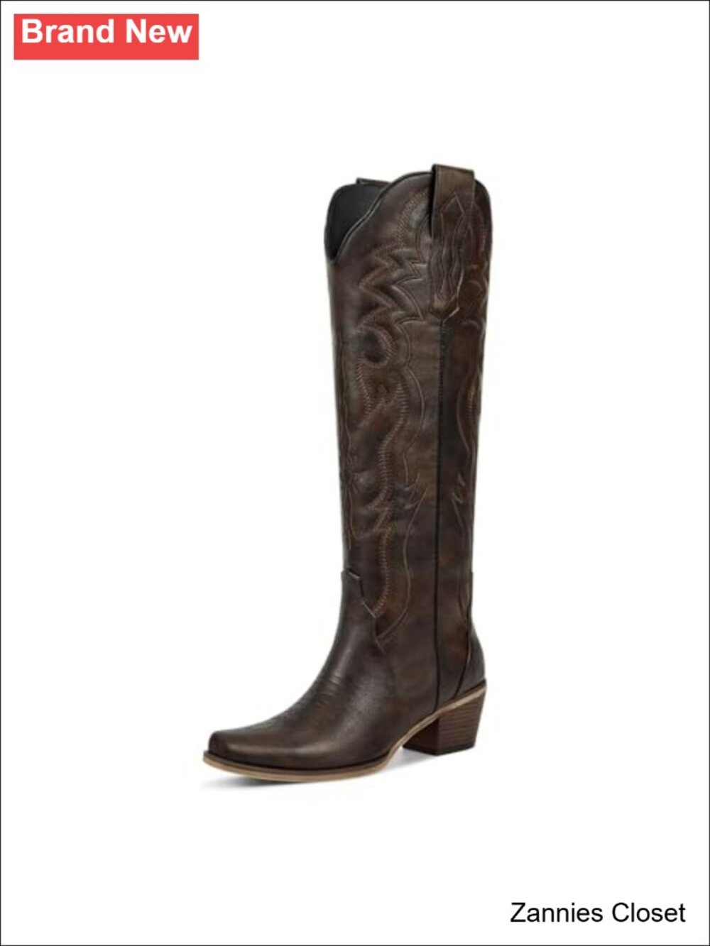 🤠 Wetkiss Knee High Cowboy Boots Faux Leather Block Heel Snip Toe